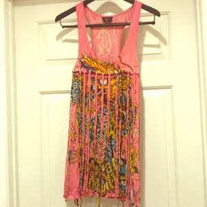 Like new Christian Audigier pink tassel fringe top